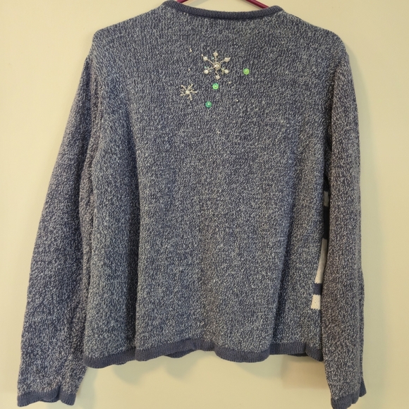 Holiday Time XL Blue Heather Striped Embellished Snowflake Cardigan Sparkle - Picture 10 of 15